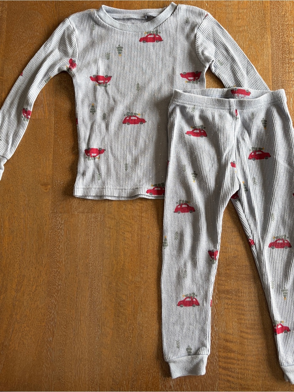 Carter's Blue Ribbed Holiday Pajama Set with Red Car Print w/ Christmas Trees